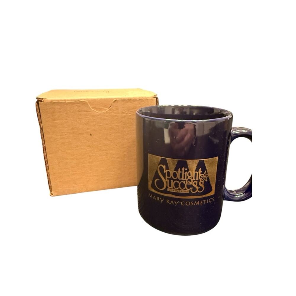 NEW Mary Kay 1990 Seminar Mug Spotlight on Success Navy Blue Gold Coffee Mug